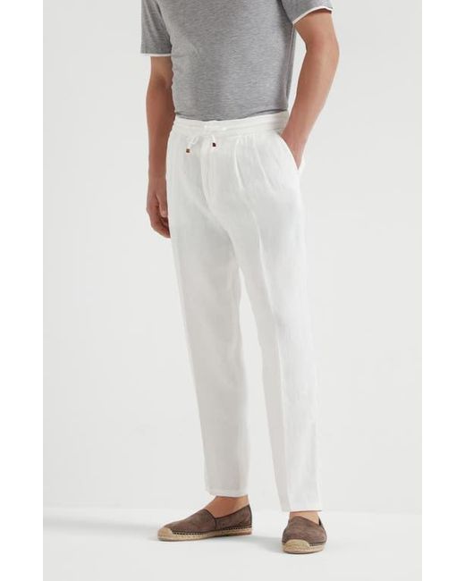 Brunello Cucinelli White Leisure Fit Trousers With Drawstring for men