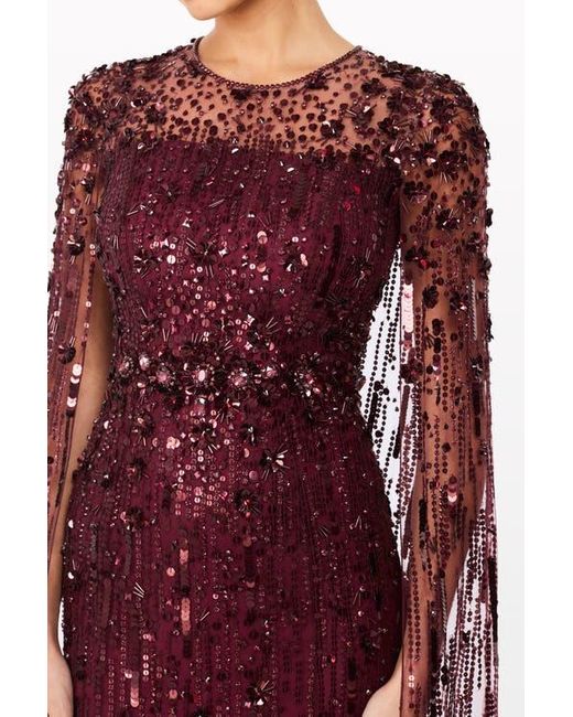 Jenny Packham Purple Ruby Sequin-Embellished Cape Maxi Dress