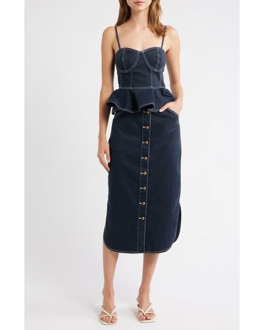 Love The Label Blue Apolline Button Front Midi Denim Skirt