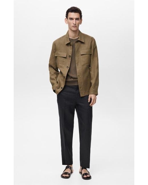 Mango Brown Linen Overshirt With Pockets for men