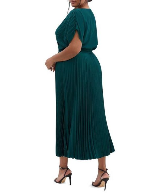 green city chic dress City Chic Elia Faux Wrap Pleated Dress in Green
