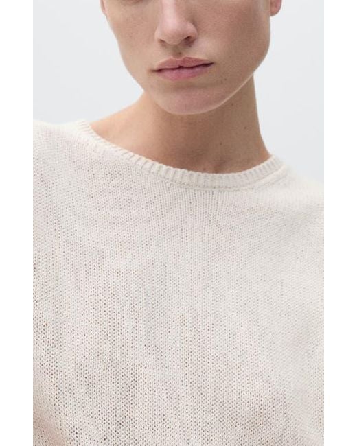 Mango White Madeano Short Sleeve Crewneck Sweater
