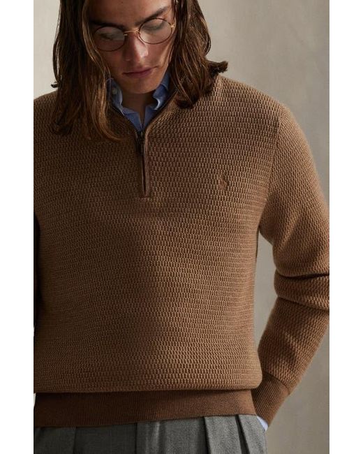 Polo Ralph Lauren Brown Textured Wool Quarter Zip Sweater for men