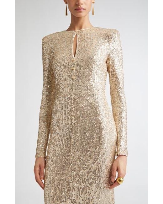 St. John Natural Long Sleeve Sequin Stretch Knit Gown