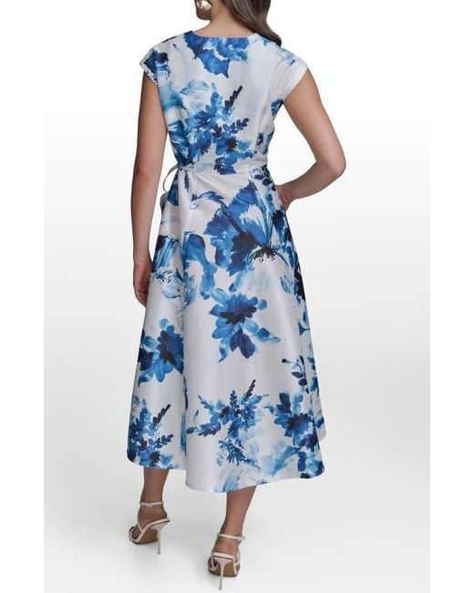 Donna Karan Blue Floral Wrap Cocktail Dress