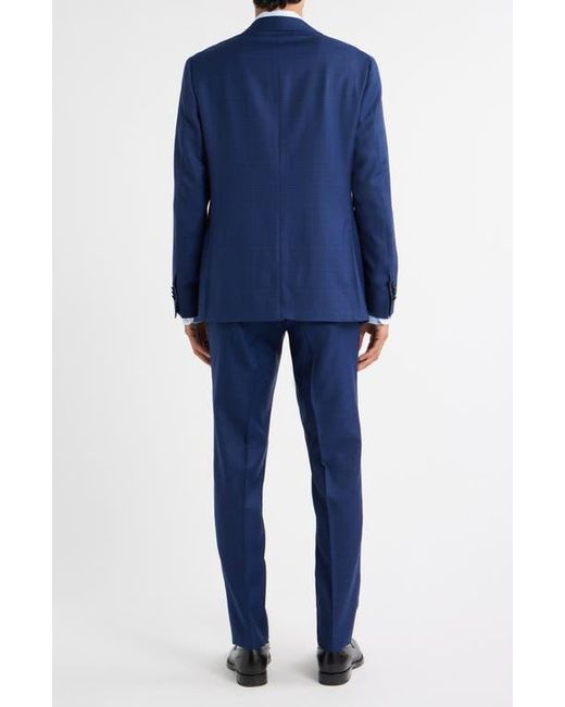 Canali Blue Kei Trim Fit Shadow Plaid Wool Suit for men