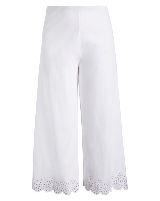 Lyssé White Eyelet Embroidered Wide Leg Crop Pants