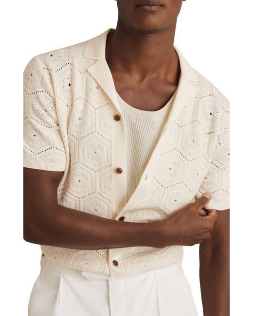 Reiss Natural Royce Open Stitch Button-Up Polo Sweater for men