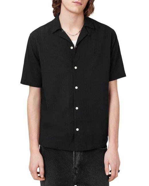 AllSaints Black Haven Short Sleeve Camp Shirt for men