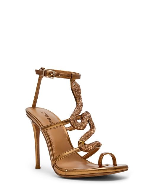 Steve Madden Brown Python Crystal Snake Ankle Strap Sandal