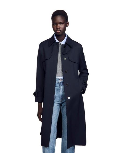Sandro Women's Blue Trench Coat With Pleated Inset