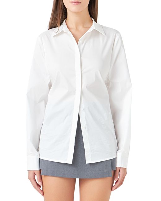 Endless Rose White Elastic Back Detail Cotton Blend Button-up Shirt