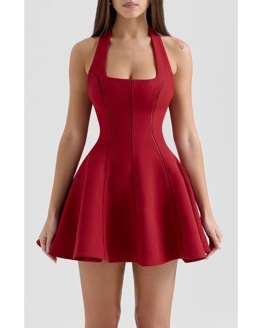 House Of Cb Red Loulette Halter Minidress