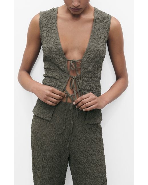 Mango Green Texture Bow Sleeveless Top