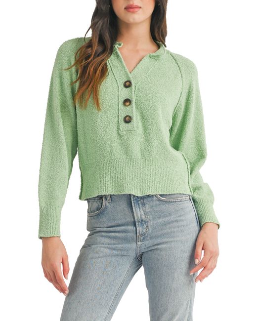 All In Favor Green Bouclé Henley Sweater In At Nordstrom, Size X-large