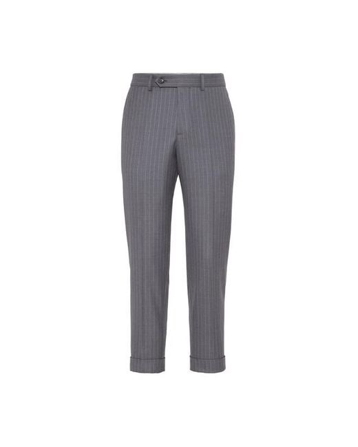Brunello Cucinelli Gray Chalk Stripe Trousers for men