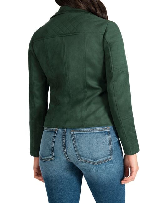 Kut From The Kloth Quilted Panel Faux Suede Moto Jacket in Green - Lyst
