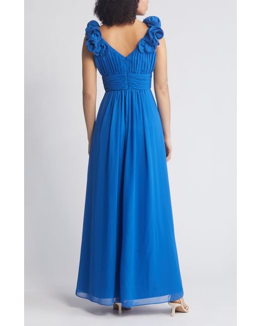 Eliza J Blue Pleat Ruffle Sleeveless Gown