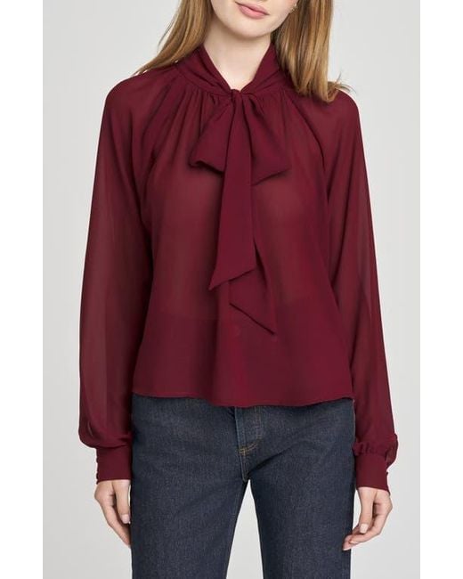 Wayf Red X Sara Walker Bow Georgette Blouse