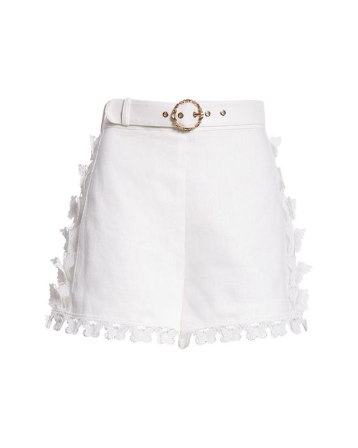 Zimmermann White Butterfly High Waist Linen Shorts