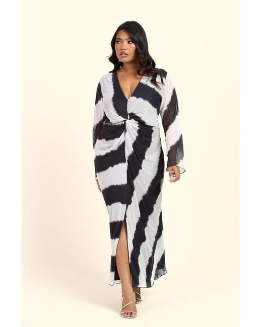 FASHION-SZN CURVE Natural Monochrome Twist Front Midi Dress