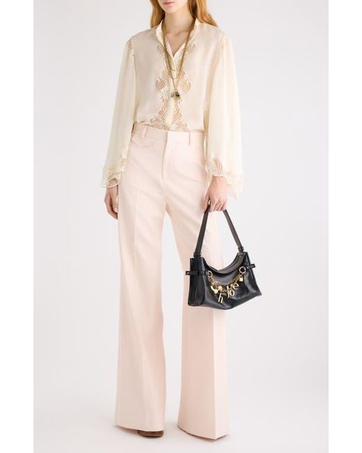 Chloé Pink Virgin Wool Wide Leg Trousers