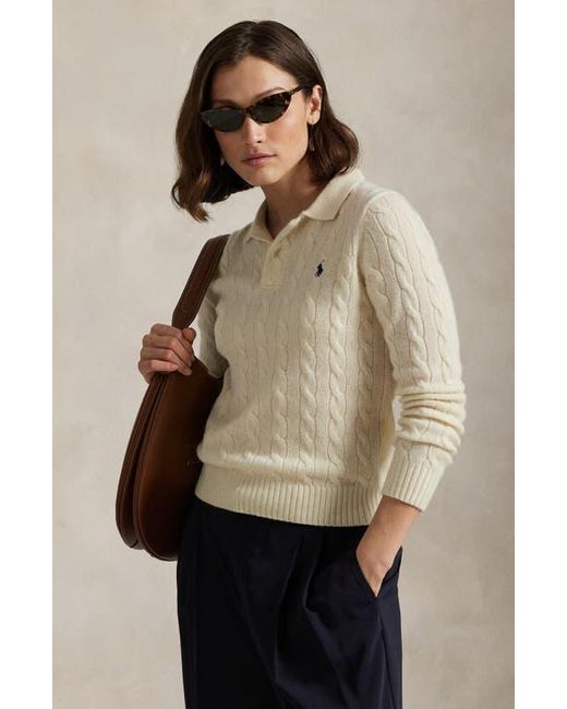 Polo Ralph Lauren Multicolor Cable Stitch Wool & Cashmere Polo Sweater