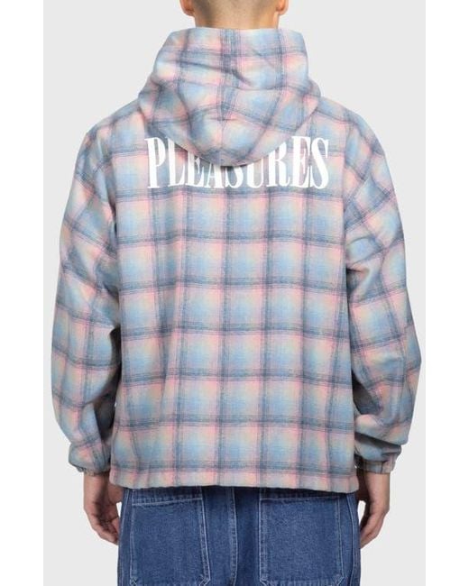 Pleasures Blue Sender Oversize Ombré Check Cotton Flannel Hoodie for men