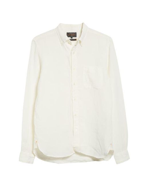 Beams Plus White Linen Chambray Button-Down Shirt for men