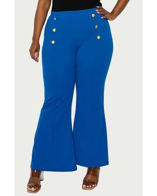 L I V D Blue Button High Waist Flare Pants