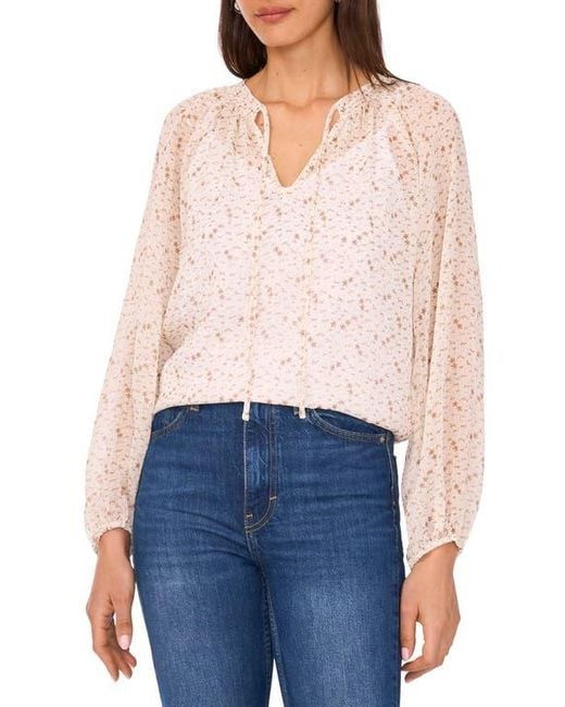 Vince Camuto Blue Abstract Print Long Sleeve Top