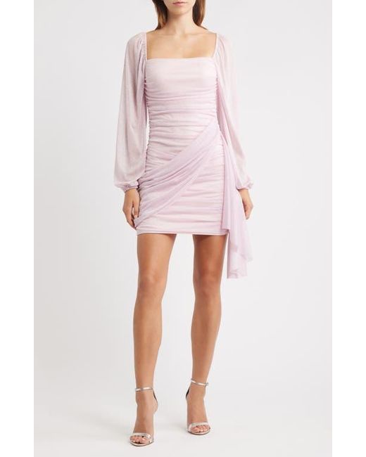 Jump Apparel Pink Metallic Drape Front Long Sleeve Minidress