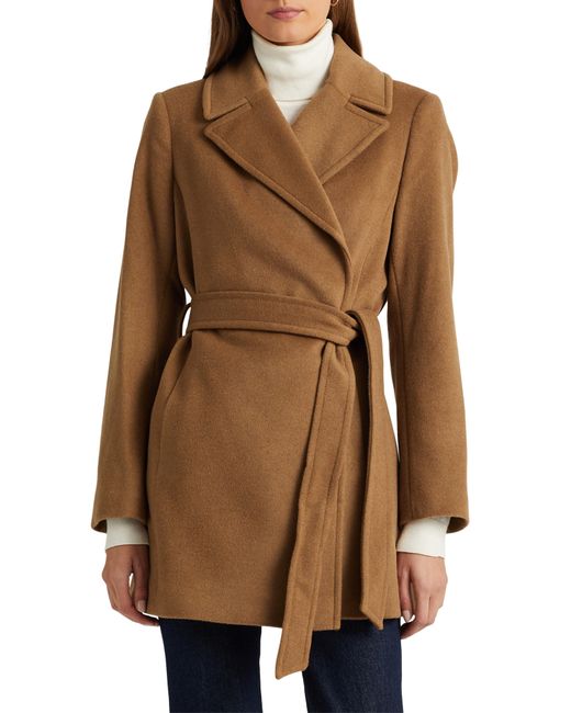 Lauren by Ralph Lauren Brown Belted Wool Blend Coat