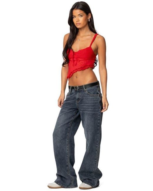 Edikted Red Ruffle Asymmetric Crop Top