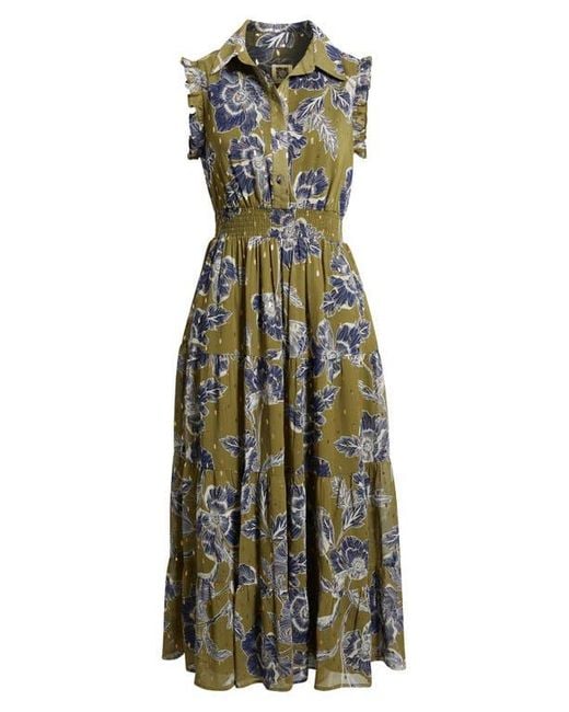 Anne Klein Green Sleeveless Metallic Floral Print Shirtdress