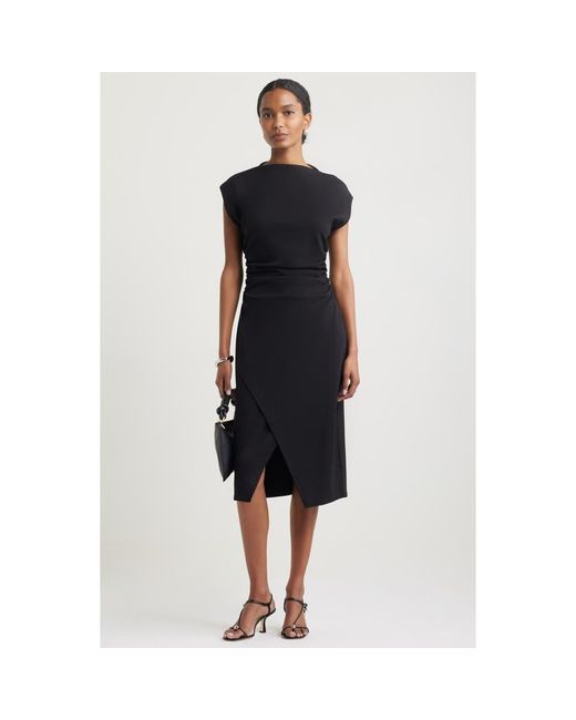 Nordstrom Women's Black Ruched Funnel Neck Midi Dress