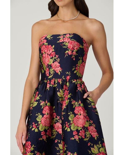Shoshanna Red Midnight Dana Vila Floral Jacquard Dress