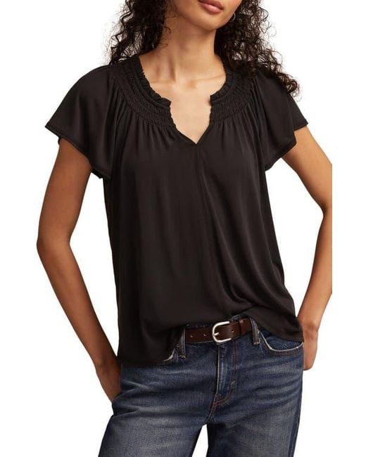 Lucky Brand Black Sandwash Notch Neck Top