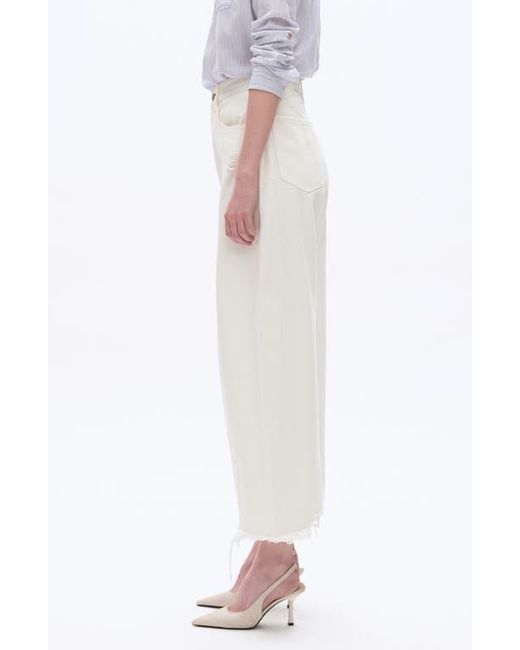 Bayeas White Frayed Super High Waist Barrel Jeans