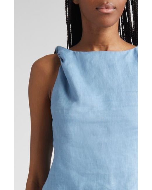 Staud Blue Boa Twisted Sleeveless Linen Top