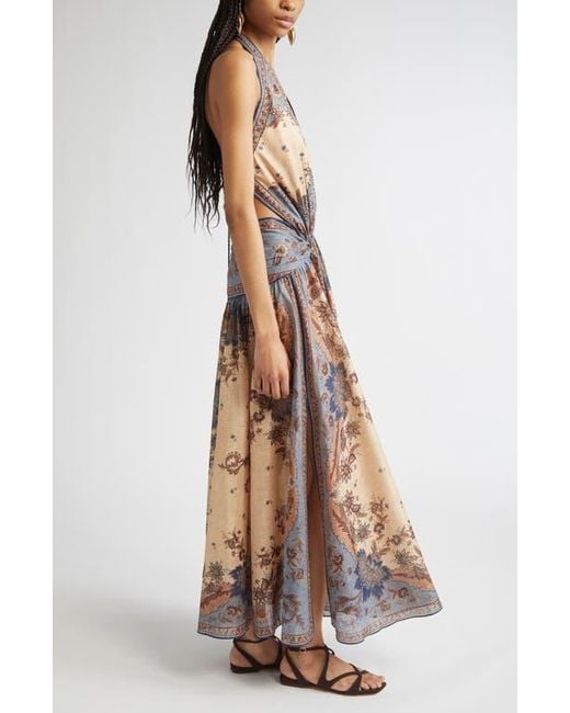 Zimmermann Brown Ascension Paisley Floral Halter Neck Maxi Dress