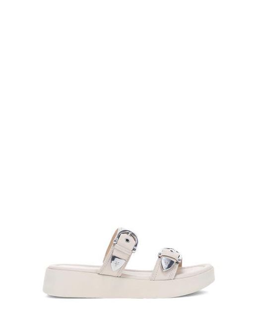 Frye White Maya Buckle Platform Slide Sandal