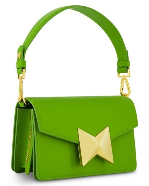 Mac Duggal Green Classic Leather Plated Hardware Shoulder Bag