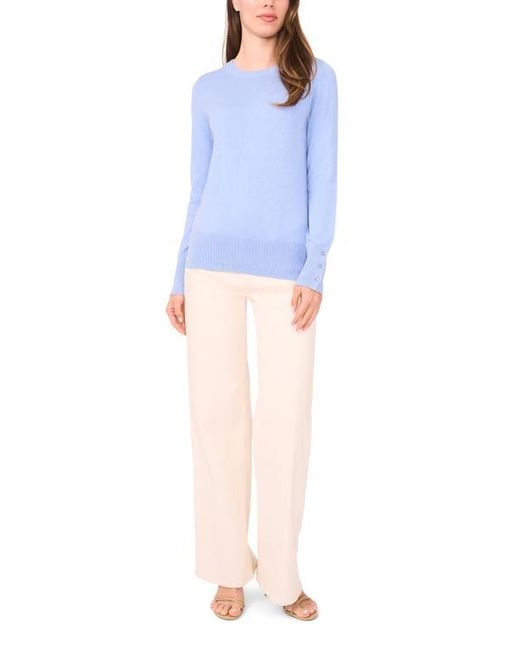 Halogen® Blue Button Cuff Crewneck Sweater