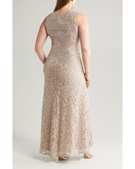 Alex Evenings Natural Sleeveless Sequin Lace Sheath Gown