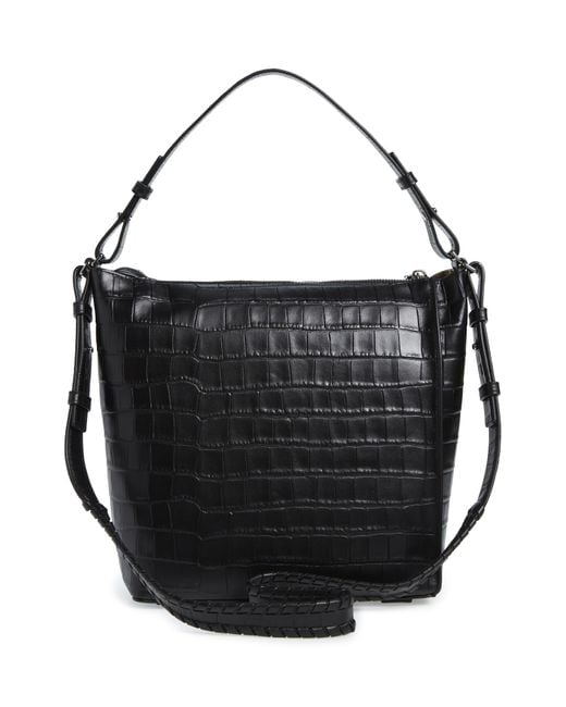 AllSaints Kita Croc Embossed Leather Shoulder/crossbody Bag in Black Lyst