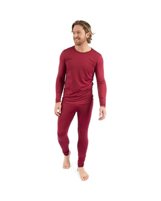 Leveret Red Two-Piece Thermal Long Sleeve Solid Pajamas for men