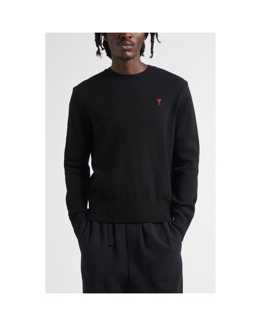 AMI Black Ami De Coeur Wool Crewneck Sweater for men