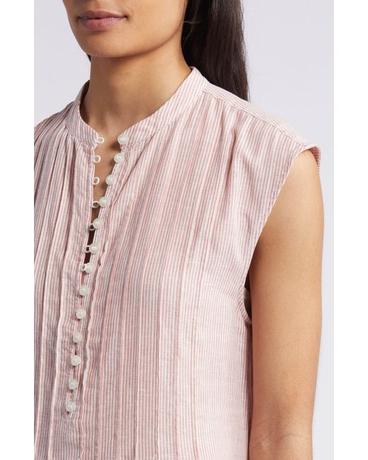 Caslon Pink Caslon(r) Stripe Pintuck Detail Linen Blend Dress