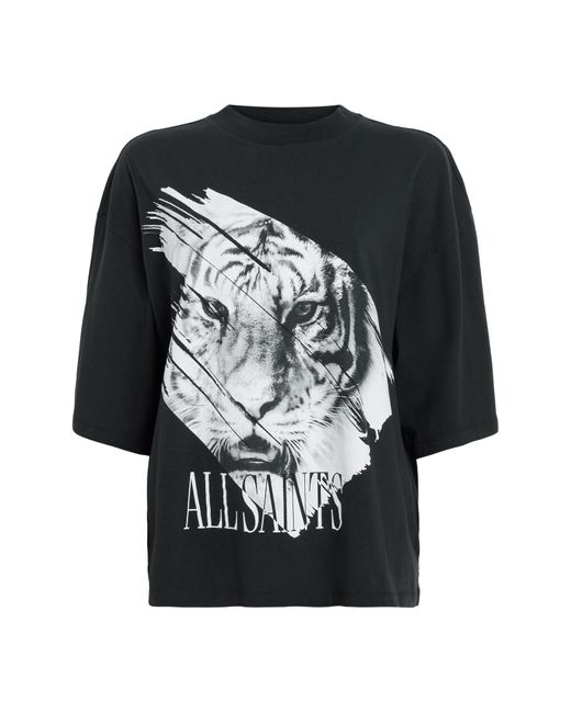 AllSaints Black Prowl Amelie Oversize Graphic T-shirt